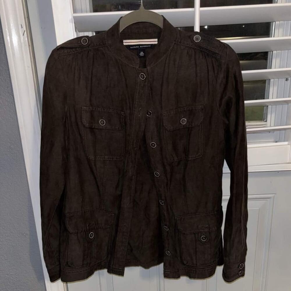 Y2K Banana Republic Silk Linen Long Sleeve Button Up